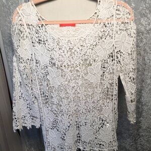 Lulumari Crochet cotton Lace White contrast Tunic Top Size Small